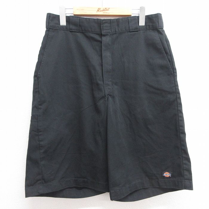 W32★古着 ディッキーズ Dickies ハーフ ワーク パンツ ショーツ メンズ 黒 ブラック 25apr04 中古 ボトムス 短パン ショーパン