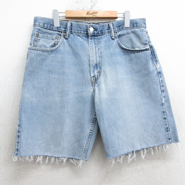 W35★古着 リーバイス Levis 550 ショート パンツ ショーツ メンズ ヒゲ コットン 紺 ネイビー デニム 25apr04 中古 ボトムス 短パン ショーパン ハーフ