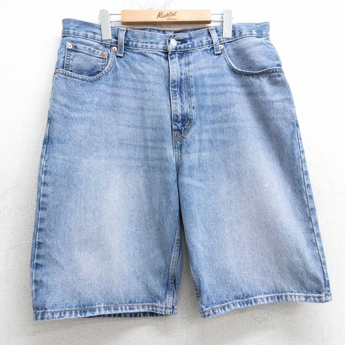 W38★古着 リーバイス Levis 569 ショート パンツ ショーツ メンズ ヒゲ 紺 ネイビー デニム 25apr04 中古 ボトムス 短パン ショーパン ハーフ