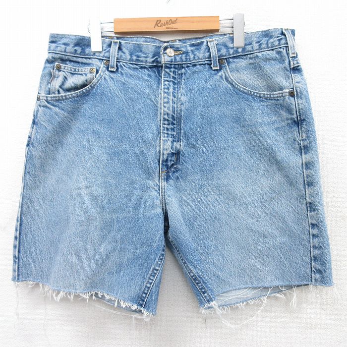 W39★古着 カーハート Carhartt ショート パンツ ショーツ メンズ 紺 ネイビー デニム 25apr05 中古 ボトムス 短パン ショーパン ハーフ