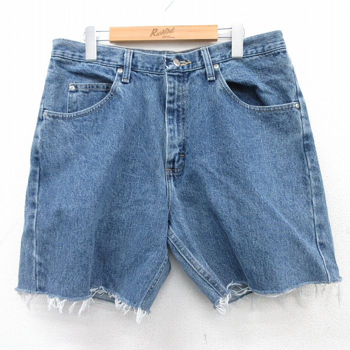【50%OFF】W35★古着 ラングラー Wrangler ショート パンツ ショーツ メンズ コットン 紺 ネイビー デニム 25apr05 中古 ボトムス 短パン ショーパン ハーフ