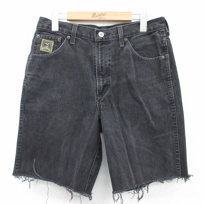 【50%OFF】W32★古着 ショート パンツ ショーツ メンズ コットン 黒 ブラック デニム 25apr05 中古 ボトムス 短パン ショーパン ハーフ