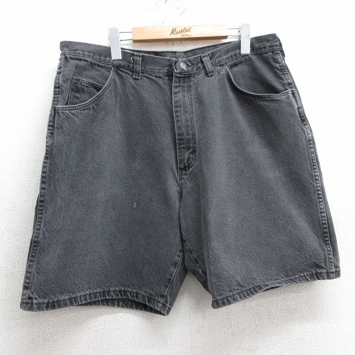 W37★古着 ラングラー Wrangler ショート パンツ ショーツ メンズ 90年代 90s コットン USA製 黒 ブラック デニム 25apr05 中古 ボトムス 短パン ショーパン ハーフ