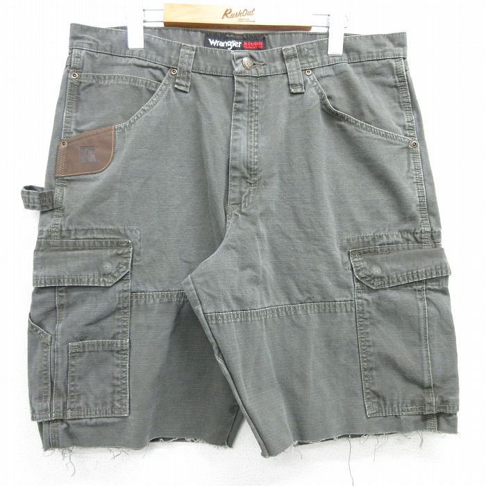 W35★古着 ラングラー Wrangler ショート ペインター カーゴ パンツ ショーツ メンズ リップストップ コットン 緑 グリーン 25apr05 中古 ボトムス 短パン ショーパン