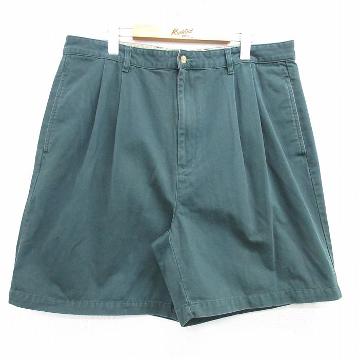 W37★古着 トミーヒルフィガー TOMMY HILFIGER ブランド ショート チノ パンツ チノパン ショーツ メンズ 90年代 90s コットン 緑 グリーン 25apr05 中古 ボトムス 短パン ショーパン