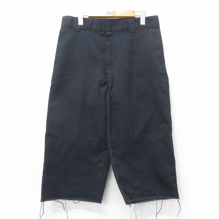 W34★古着 ディッキーズ Dickies ワーク ハーフ パンツ ショーツ メンズ ダブルニー 黒 ブラック 【spe】 25apr05 中古 ボトムス 短パン ショーパン ショート