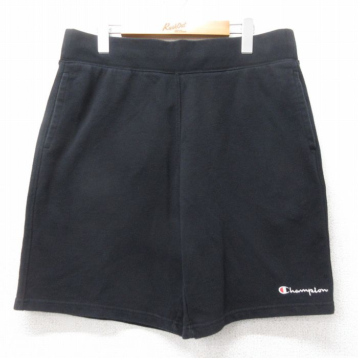 W36★古着 チャンピオン champion ショート スウェット パンツ ショーツ メンズ ワンポイントロゴ 黒 ブラック 25apr05 中古 ボトムス 短パン ショーパン