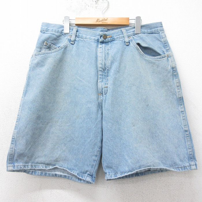 W36★古着 ラングラー Wrangler ショート パンツ ショーツ メンズ コットン 薄紺 ネイビー デニム 25apr05 中古 ボトムス 短パン ショーパン ハーフ