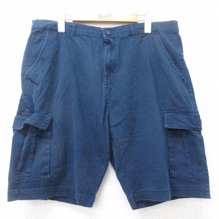 W37★古着 ショート カーゴ パンツ ショーツ メンズ 紺 ネイビー 25apr05 中古 ボトムス 短パン ショーパン