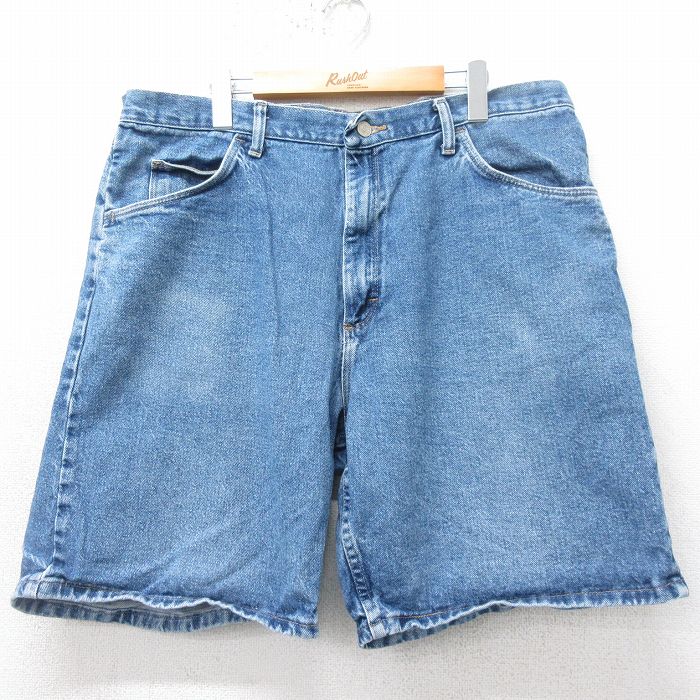 W39★古着 ラングラー Wrangler ショート パンツ ショーツ メンズ コットン 紺 ネイビー デニム 25apr05 中古 ボトムス 短パン ショーパン ハーフ