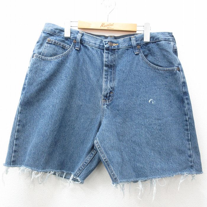 W36★古着 ラングラー Wrangler ショート パンツ ショーツ メンズ コットン 紺 ネイビー デニム 25apr05 中古 ボトムス 短パン ショーパン ハーフ