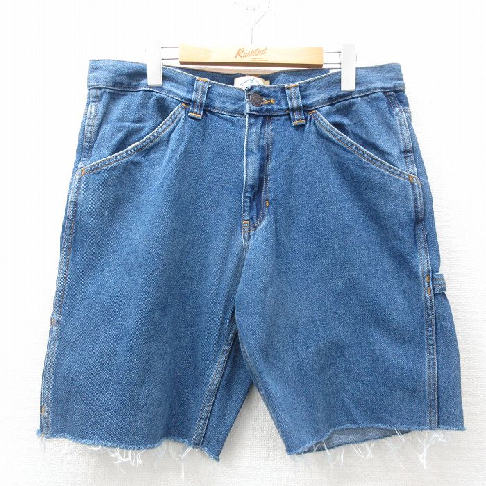 W35★古着 ショート ペインター パンツ ショーツ メンズ コットン 紺 ネイビー デニム 25apr05 中古 ボトムス 短パン ショーパン