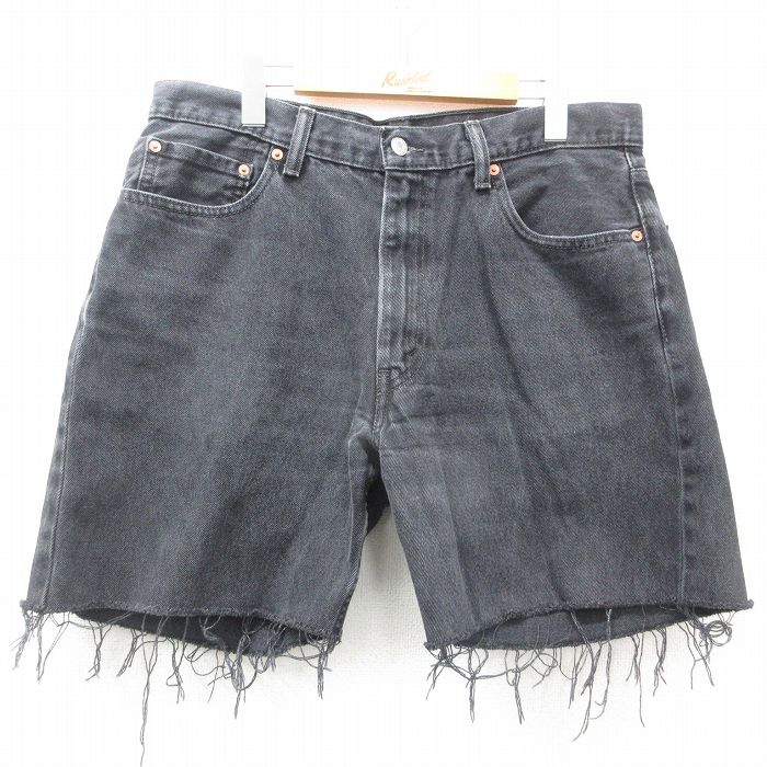 【50%OFF】W36★古着 リーバイス Levis 550 ショート パンツ ショーツ メンズ コットン 黒 ブラック デニム 25apr05 中古 ボトムス 短パン ショーパン ハーフ
