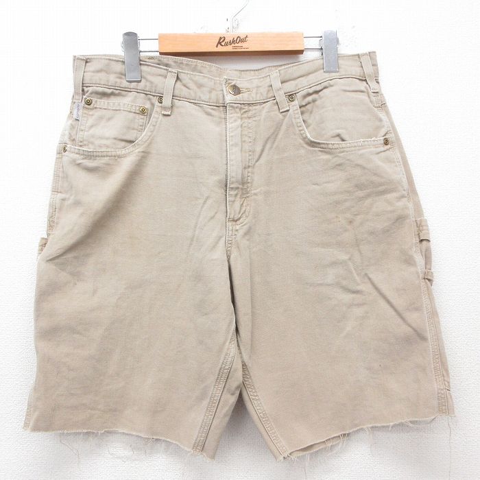 W34★古着 カーハート Carhartt ショート ペインター パンツ ショーツ メンズ ダック地 コットン ベージュ カーキ 25apr05 中古 ボトムス 短パン ショーパン