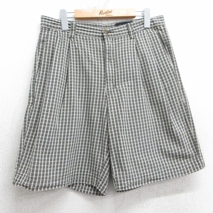 W32★古着 エディーバウアー ショート パンツ ショーツ メンズ 00年代 00s コットン 薄緑他 グリーン チェック 25apr07 中古 ボトムス 短パン ショーパン ハーフ