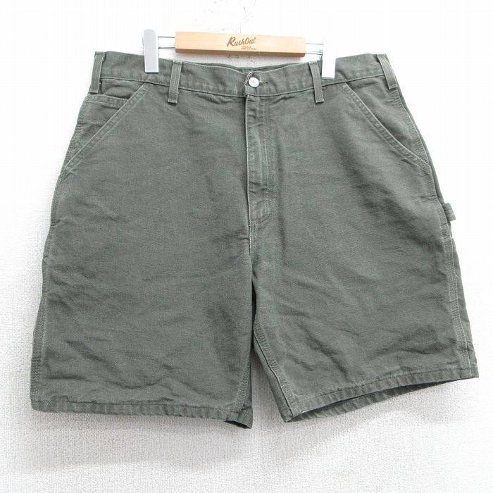 W36★古着 カーハート Carhartt ショート ペインター パンツ ショーツ メンズ ダック地 濃緑 グリーン 【spe】 25apr07 中古 ボトムス 短パン ショーパン