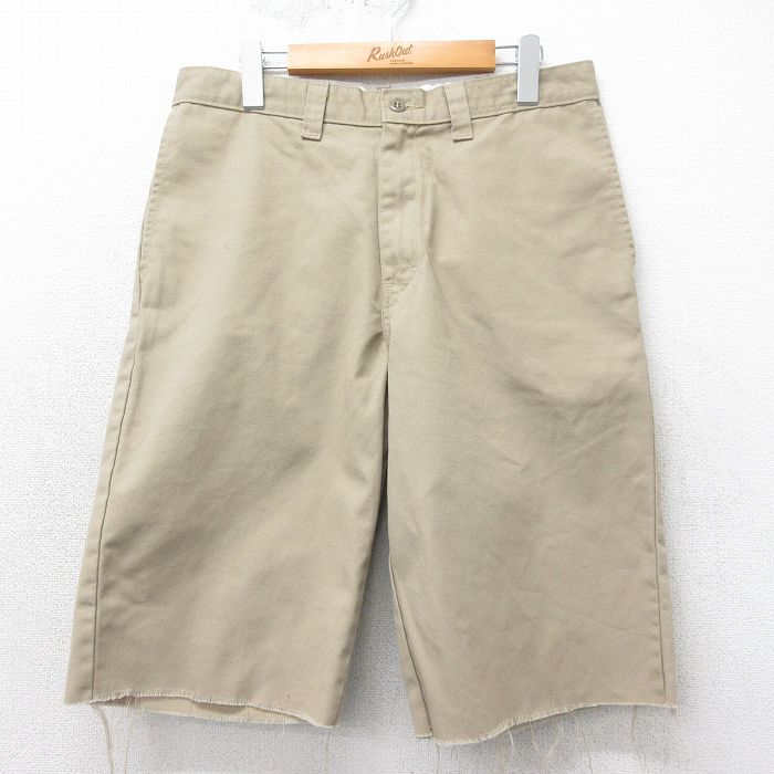 W33★古着 ディッキーズ Dickies ハーフ ワーク パンツ ショーツ メンズ ベージュ カーキ 25apr07 中古 ボトムス 短パン ショーパン