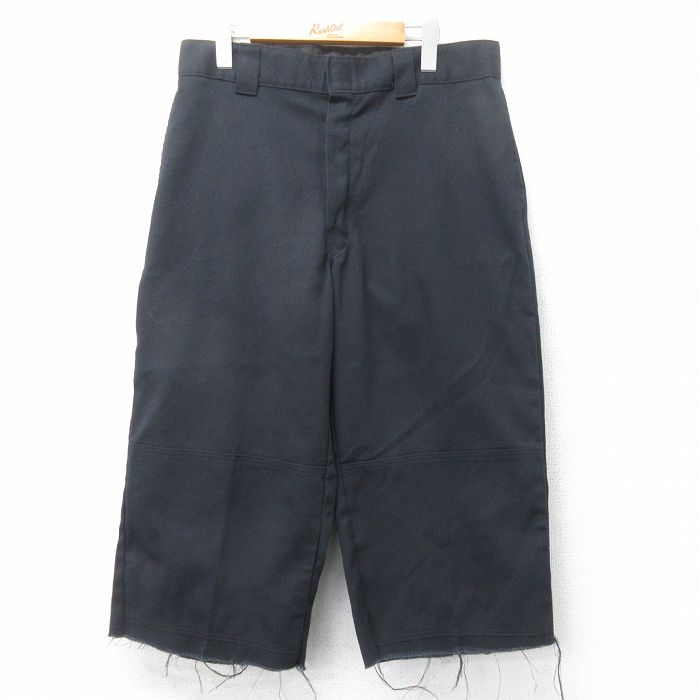 W34★古着 ディッキーズ Dickies ハーフ ワーク パンツ ショーツ メンズ ダブルニー 黒 ブラック 25apr07 中古 ボトムス 短パン ショーパン