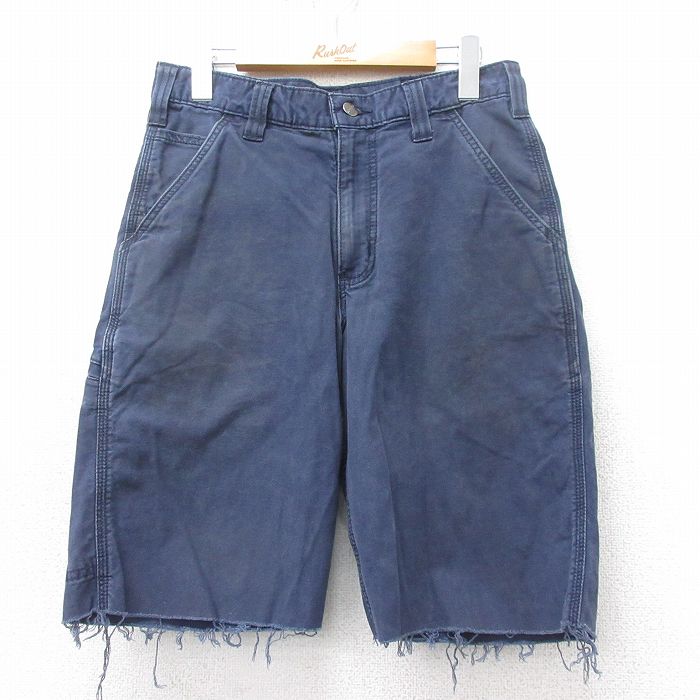 W31★古着 カーハート Carhartt ショート パンツ ショーツ メンズ 紺 ネイビー 【spe】 25apr07 中古 ボトムス 短パン ショーパン ハーフ