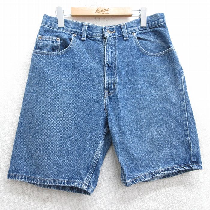 W32★古着 FADED GLORY ショート パンツ メンズ ヒゲ コットン 紺 ネイビー デニム 25apr07 中古 ボトムス 短パン ショーパン ハーフ