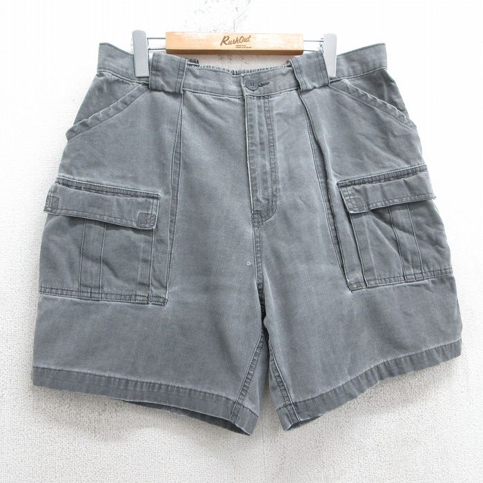 W36★古着 ショート ブッシュ パンツ メンズ ダック地 コットン グレー 25apr07 中古 ボトムス 短パン ショーパン