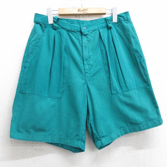 W31★古着 ショート パンツ メンズ 90年代 90s USA製 緑 グリーン 25apr07 中古 ボトムス 短パン ショーパン ハーフ