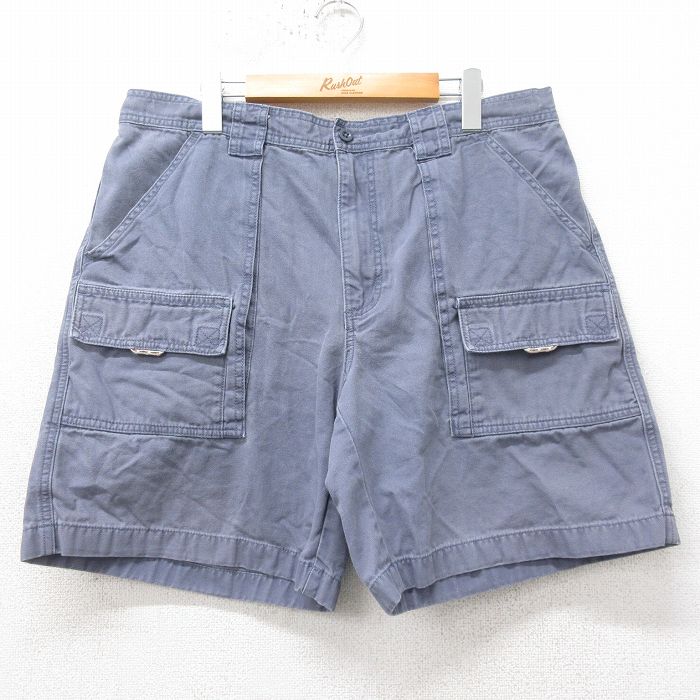 W36★古着 エルエルビーン LLBEAN ショート ブッシュ パンツ ショーツ メンズ 00年代 00s コットン 薄紺 ネイビー 【spe】 25apr07 中古 ボトムス 短パン ショーパン