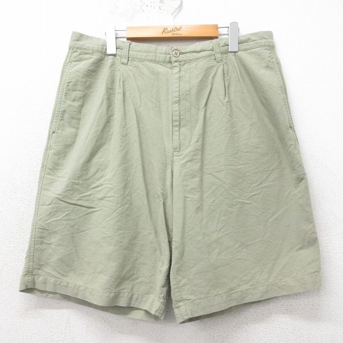 W36★古着 STRUCTURE ショート パンツ ショーツ メンズ コットン 薄緑 グリーン 25apr07 中古 ボトムス 短パン ショーパン ハーフ