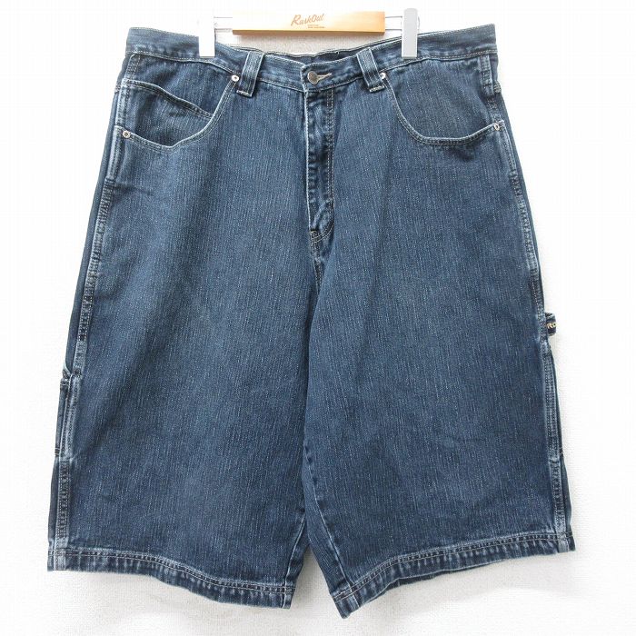 W39★古着 ROCAWEAR ハーフ ペインター パンツ ショーツ メンズ コットン 濃紺 ネイビー デニム 【spe】 25apr07 中古 ボトムス 短パン ショーパン