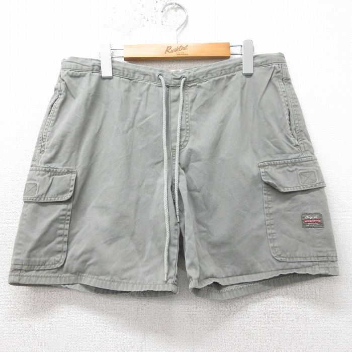 W29★古着 ユニオンベイ ショート イージー カーゴ パンツ ショーツ メンズ 00年代 00s コットン 薄緑系 グリーン 25apr07 中古 ボトムス 短パン ショーパン