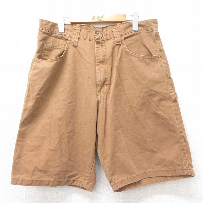 W34★古着 ラングラー Wrangler ショート ペインター パンツ ショーツ メンズ コットン 茶 ブラウン 25apr07 中古 ボトムス 短パン ショーパン