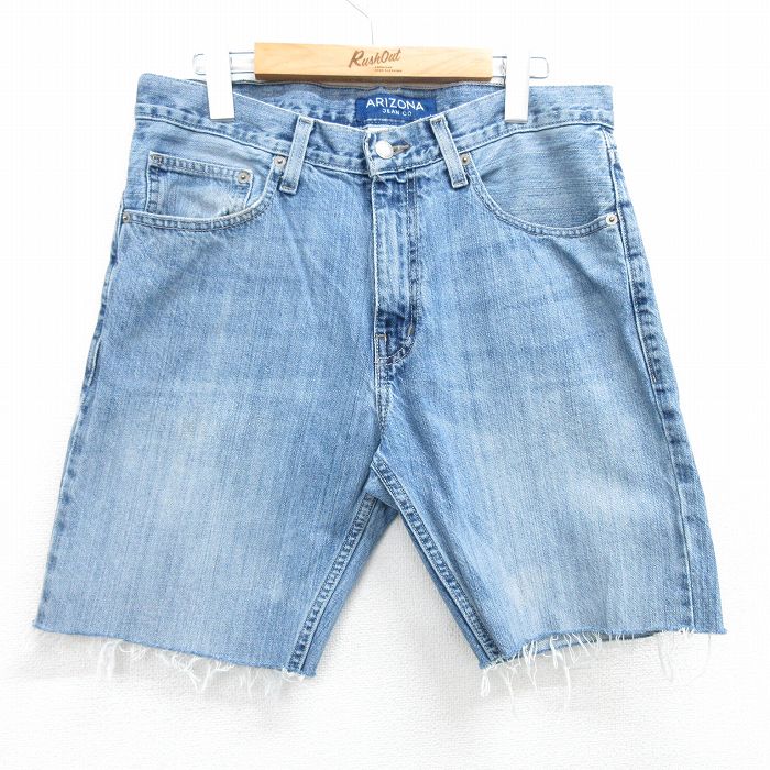 W33★古着 アリゾナジーンズ ショート パンツ ショーツ メンズ ヒゲ コットン 紺 ネイビー デニム 25apr08 中古 ボトムス 短パン ショーパン ハーフ