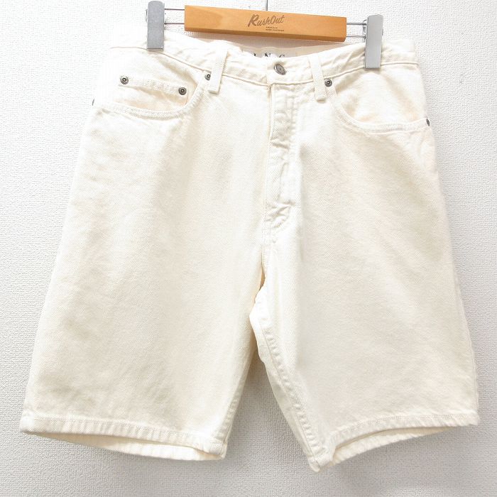 W30★古着 ショート パンツ ショーツ メンズ 90年代 90s コットン USA製 生成り デニム 25apr08 中古 ボトムス 短パン ショーパン ハーフ