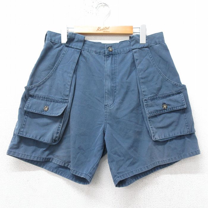 W33★古着 ショート ブッシュ パンツ ショーツ メンズ コットン 紺 ネイビー 25apr09 中古 ボトムス 短パン ショーパン