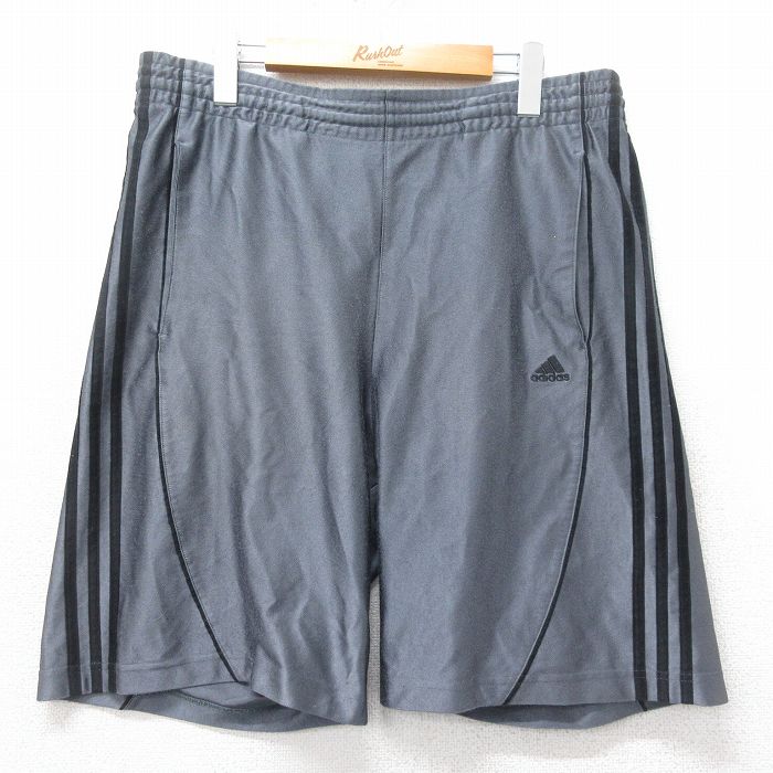 W38★古着 アディダス adidas ショート イージー パンツ ショーツ メンズ ワンポイントロゴ 濃グレー他 3本ライン 25apr09 中古 ボトムス 短パン ショーパン