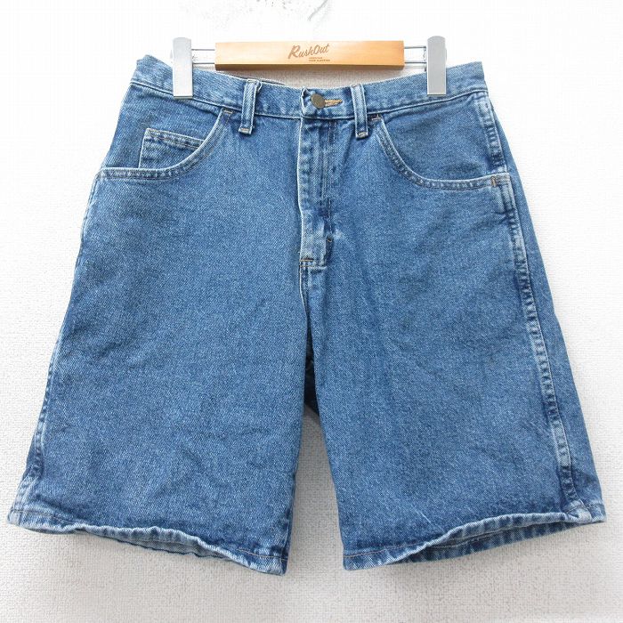 W30★古着 ラングラー Wrangler ショート パンツ ショーツ メンズ コットン 紺 ネイビー デニム 25apr09 中古 ボトムス 短パン ショーパン ハーフ