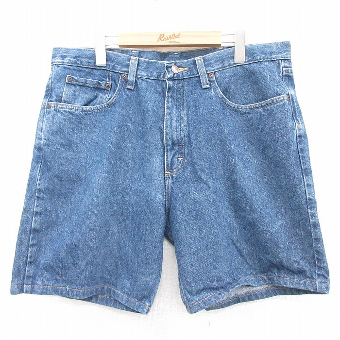 W36★古着 ラングラー Wrangler ショート パンツ ショーツ メンズ コットン 紺 ネイビー デニム 25apr09 中古 ボトムス 短パン ショーパン ハーフ