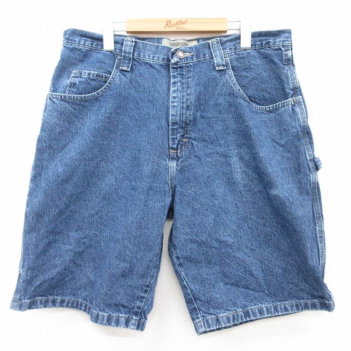 W36★古着 ラングラー Wrangler ショート ペインター パンツ ショーツ メンズ コットン 紺 ネイビー デニム 25apr09 中古 ボトムス 短パン ショーパン