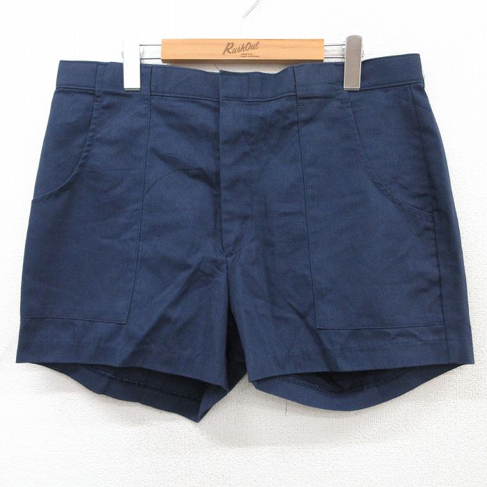 W36★古着 ショート ベイカー パンツ ショーツ メンズ 80年代 80s タロン 紺 ネイビー 25apr09 中古 ボトムス 短パン ショーパン