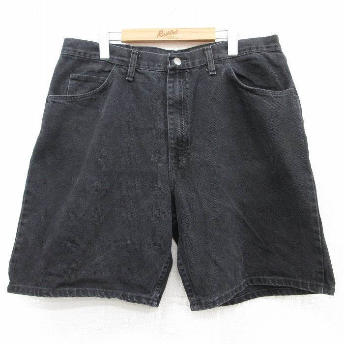W38★古着 ラングラー Wrangler ショート パンツ ショーツ メンズ コットン 黒 ブラック デニム 25apr09 中古 ボトムス 短パン ショーパン ハーフ