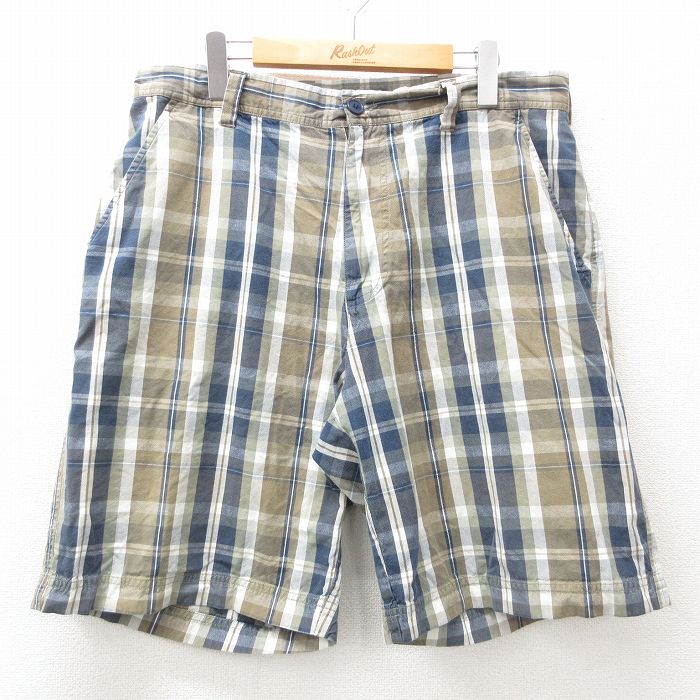 W36★古着 セントジョンズベイ ショート パンツ ショーツ メンズ コットン紺他 ネイビー チェック 25apr09 中古 ボトムス 短パン ショーパン ハーフ