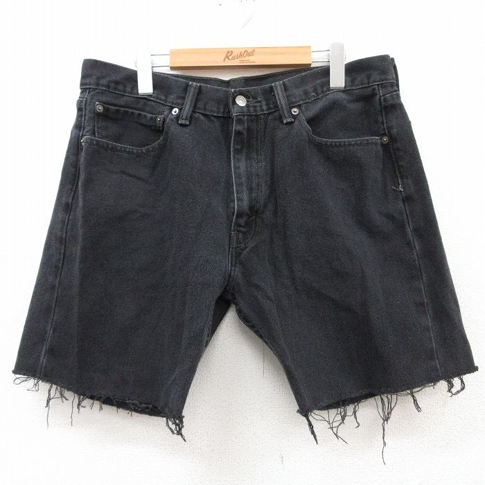 W36★古着 リーバイス Levis 505 ショート パンツ ショーツ メンズ コットン 黒 ブラック デニム 25apr10 中古 ボトムス 短パン ショーパン ハーフ