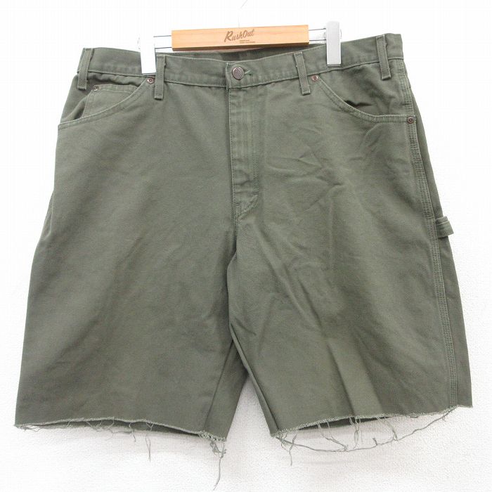 W38★古着 ディッキーズ Dickies ショート ペインター パンツ ショーツ メンズ ダック地 コットン 濃緑 グリーン 25apr11 中古 ボトムス 短パン ショーパン