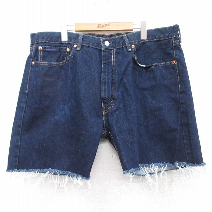 W42★古着 リーバイス Levis 505 ショート パンツ ショーツ メンズ 大きいサイズ コットン 紺 ネイビー デニム 25apr11 中古 ボトムス 短パン ショーパン ハーフ