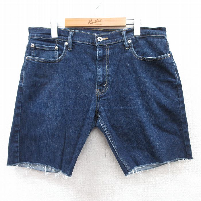 W37★古着 リーバイス Levis 514 ショート パンツ ショーツ メンズ ヒゲ 紺 ネイビー デニム 25apr11 中古 ボトムス 短パン ショーパン ハーフ