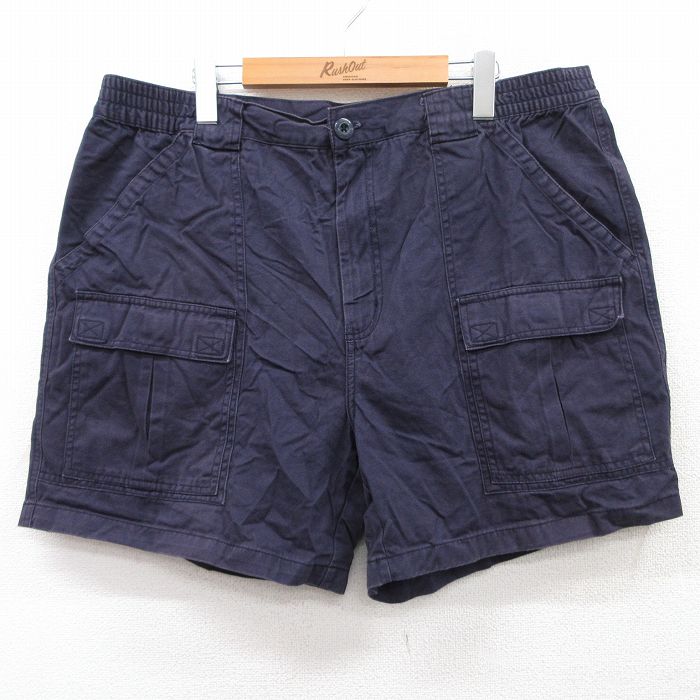 W39★古着 ショート ブッシュ パンツ ショーツ メンズ 大きいサイズ コットン 紺 ネイビー 25apr11 中古 ボトムス 短パン ショーパン