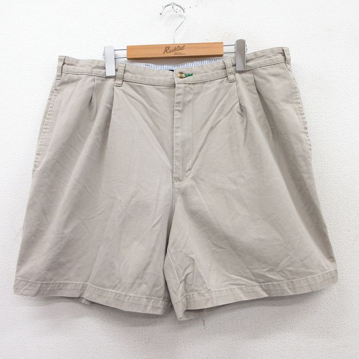 W39★古着 トミーヒルフィガー TOMMY HILFIGER ブランド ショート チノ パンツ チノパン ショーツ メンズ ワンポイントロゴ 大きいサイズ コットン ベージュ カーキ 25apr11 中古 ボトムス 短パン ショーパン