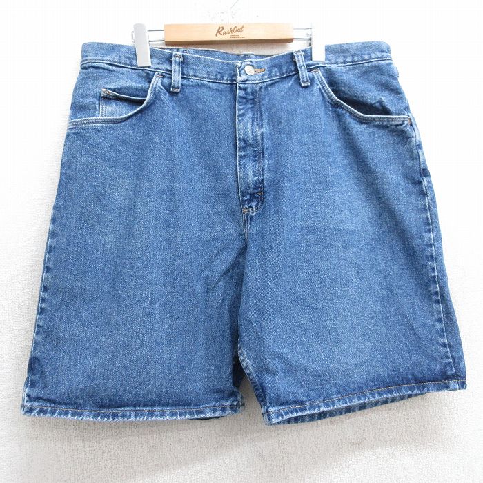 W39★古着 ラングラー Wrangler ショート パンツ ショーツ メンズ 大きいサイズ コットン 紺 ネイビー デニム 25apr11 中古 ボトムス 短パン ショーパン ハーフ