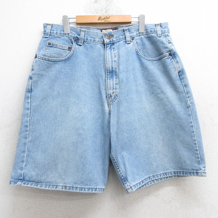 W36★古着 アリゾナジーンズ ショート パンツ ショーツ メンズ 90年代 90s コットン USA製 薄紺 ネイビー デニム 25apr11 中古 ボトムス 短パン ショーパン ハーフ