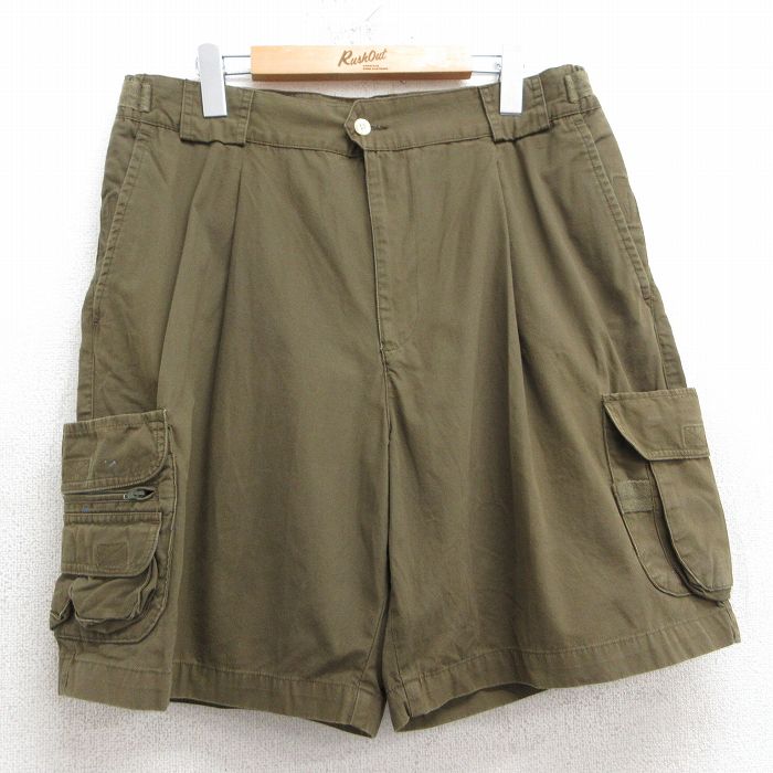 W33★古着 ショート カーゴ パンツ ショーツ メンズ 00年代 00s コットン 濃緑 グリーン 25apr11 中古 ボトムス 短パン ショーパン